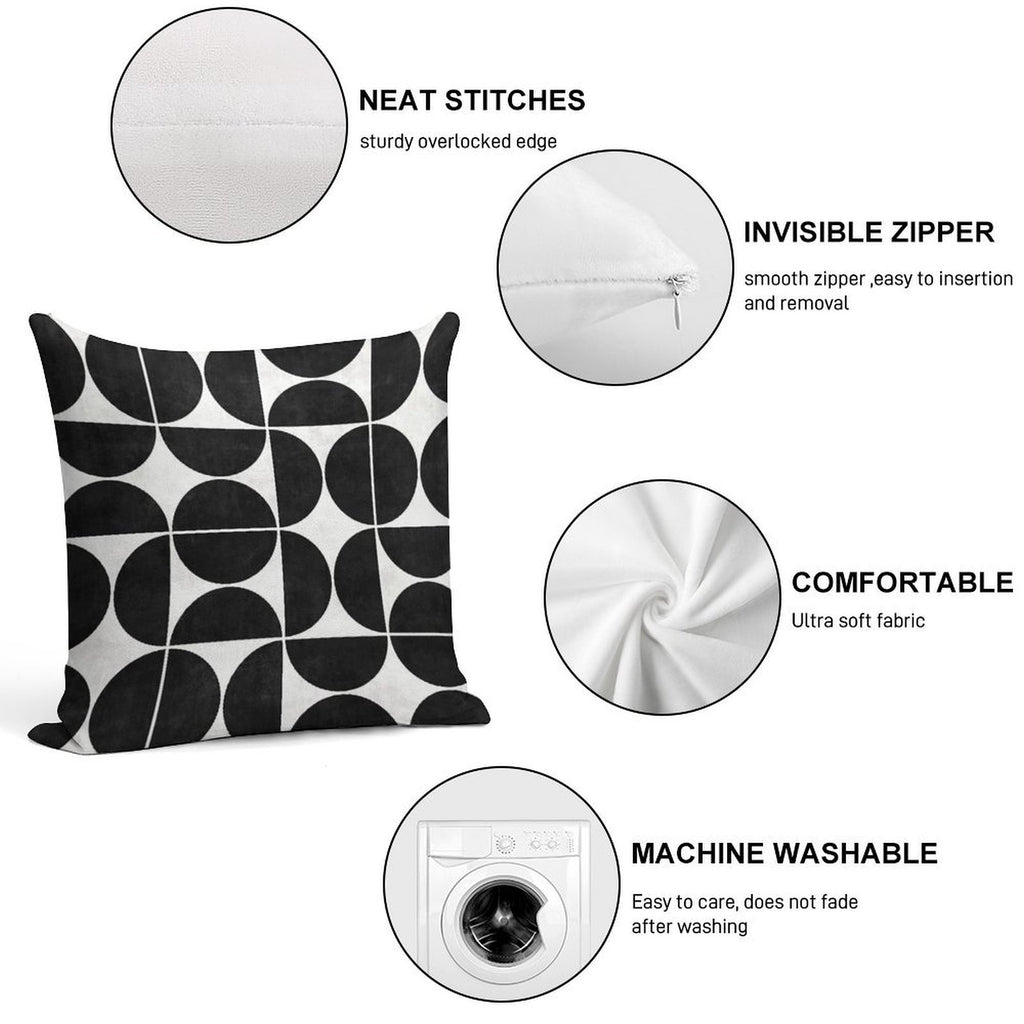 Mid-Century Modern Pattern No.3 - Black And White Concrete Soft Gift Ready Throw Pillow