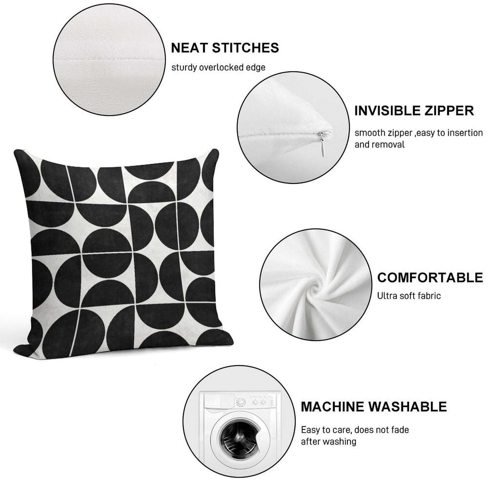 Mid-Century Modern Pattern No.3 - Black And White Concrete Soft Gift Ready Throw Pillow