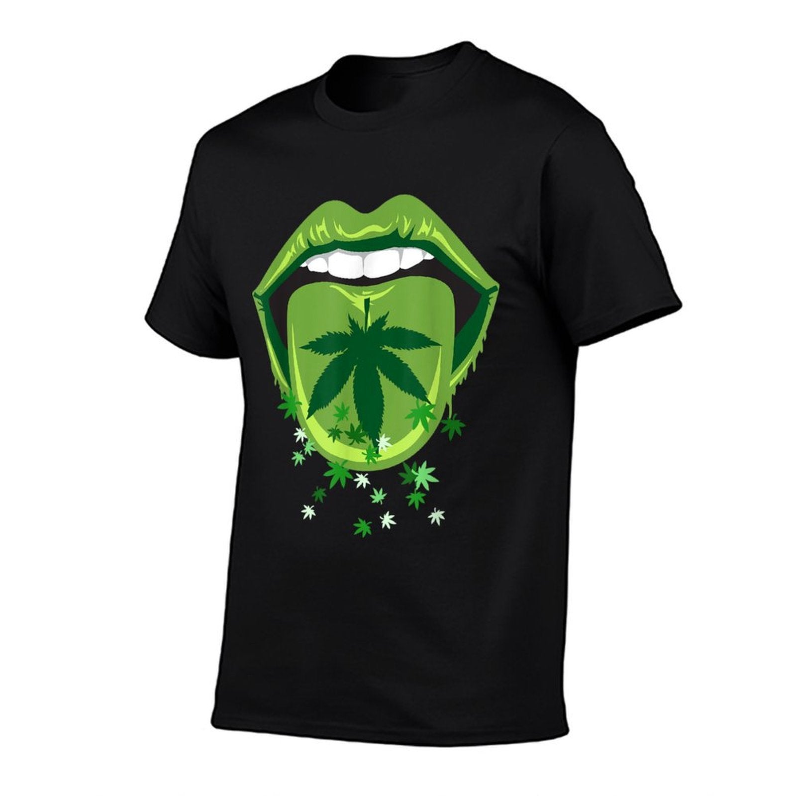 Marijuana Smoker Pot Leaf Tongue Green Lips Love Weed  Polyester Blend T-Shirt