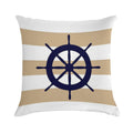 Nautical Navy Blue Ship's Steering Wheel On Tropical Tan Stripes Soft Hidden Zipper Throw Pillow