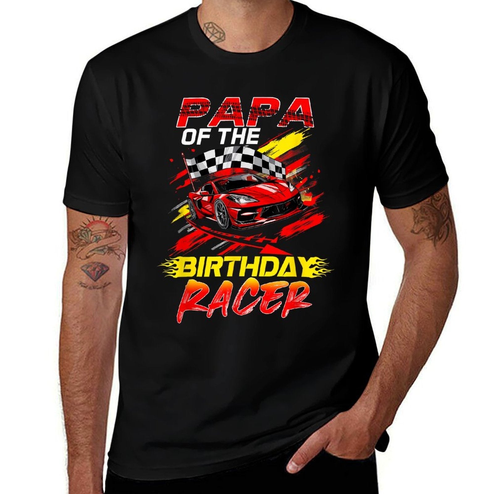 Papa Of The Birthday Racer Race Car Party Family Matching  Stretchy T-Shirt