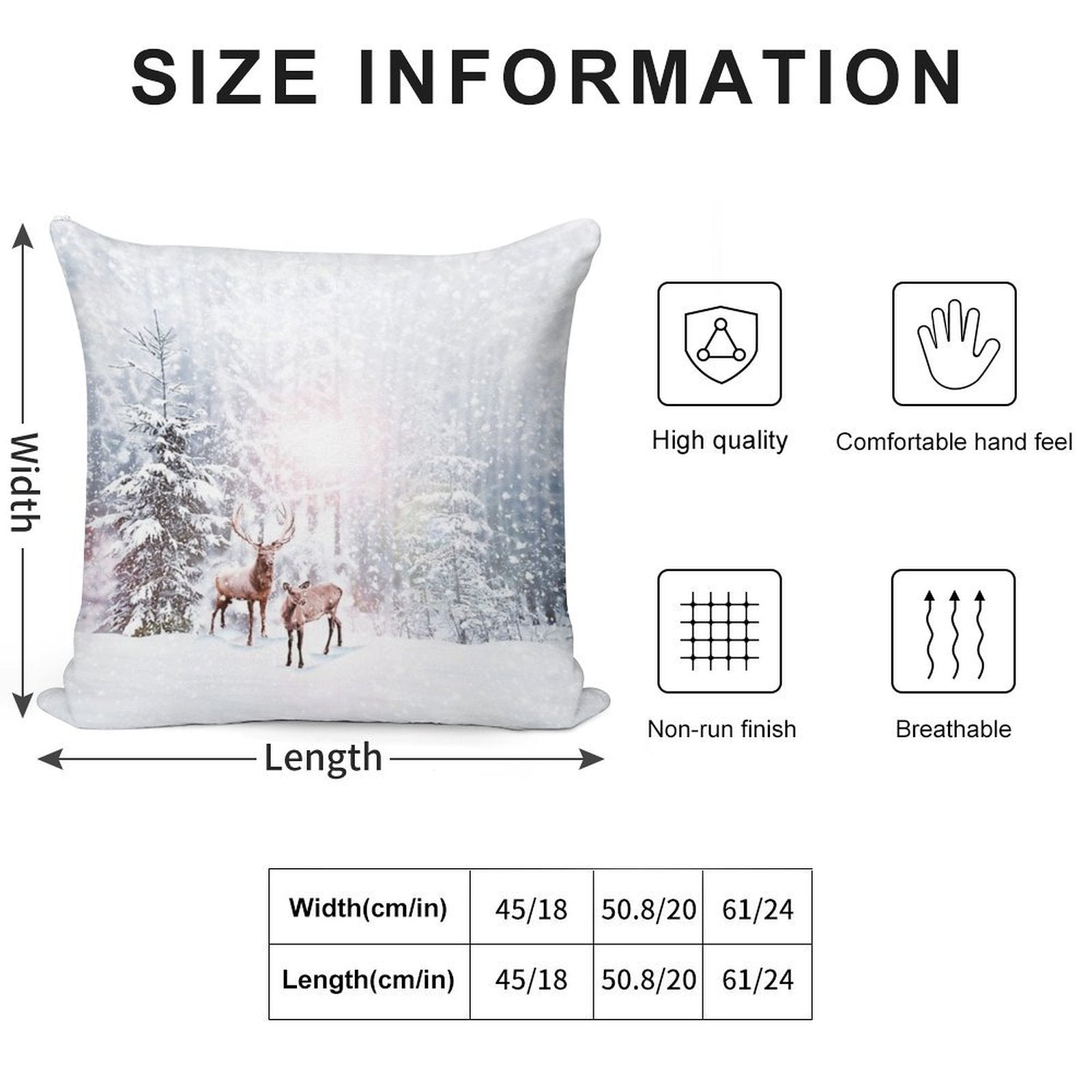 Winter Wonderland - Christmas Deer Stag Snow Trees Soft Durable Construction Throw Pillow