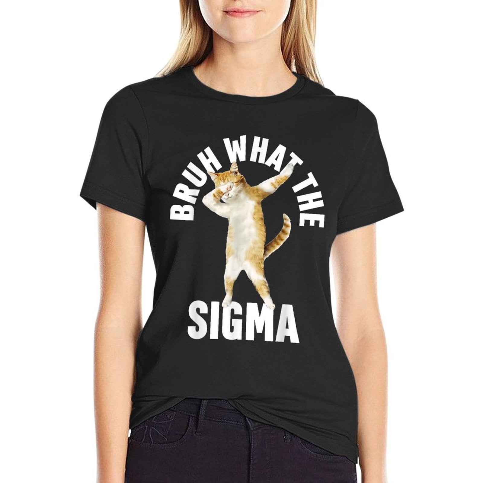 Funny Cat Bruh What The Sigma Saying Adult Sarcastic Meme  Polyester Blend T-Shirt