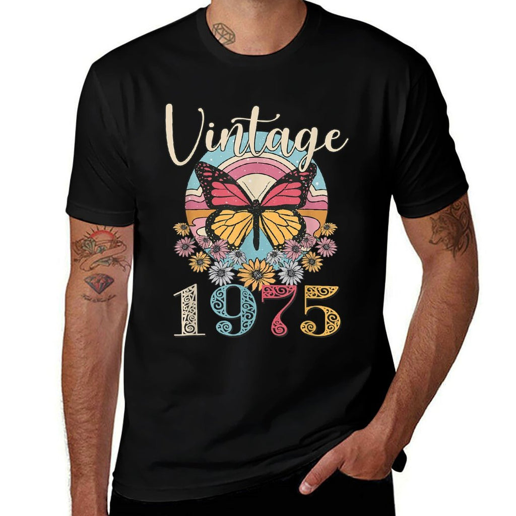 Vintage 47th 1975 Butterfly Floral Birthday Women Mom Gifts  Classic T-Shirt