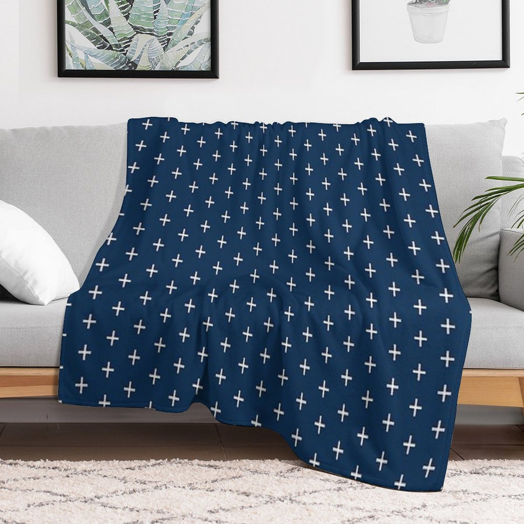 Japanese Kimono Blue Pattern Gift-ready Throw Blanket