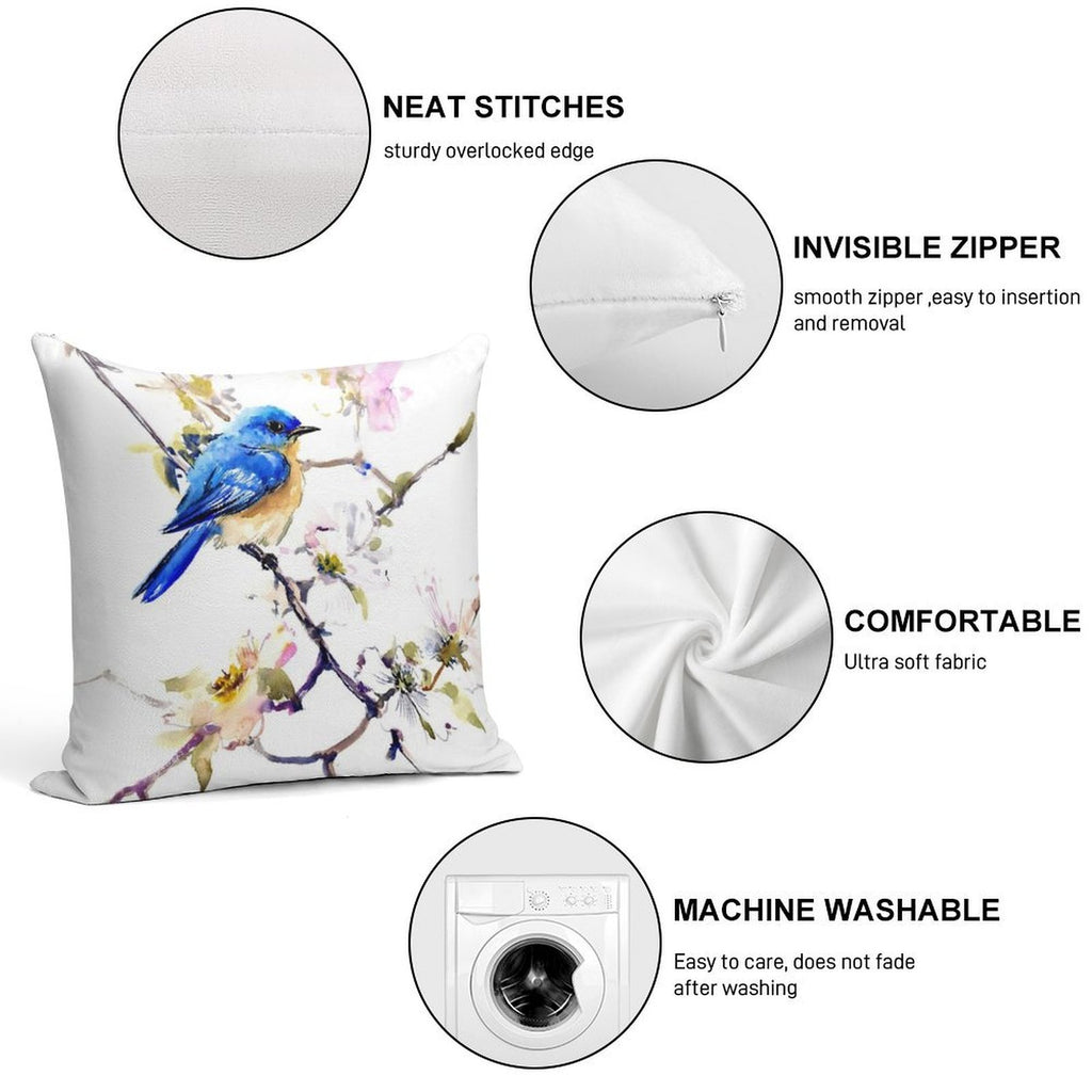 Bluebird And Dogwood Soft Durable Construction Throw Pillow