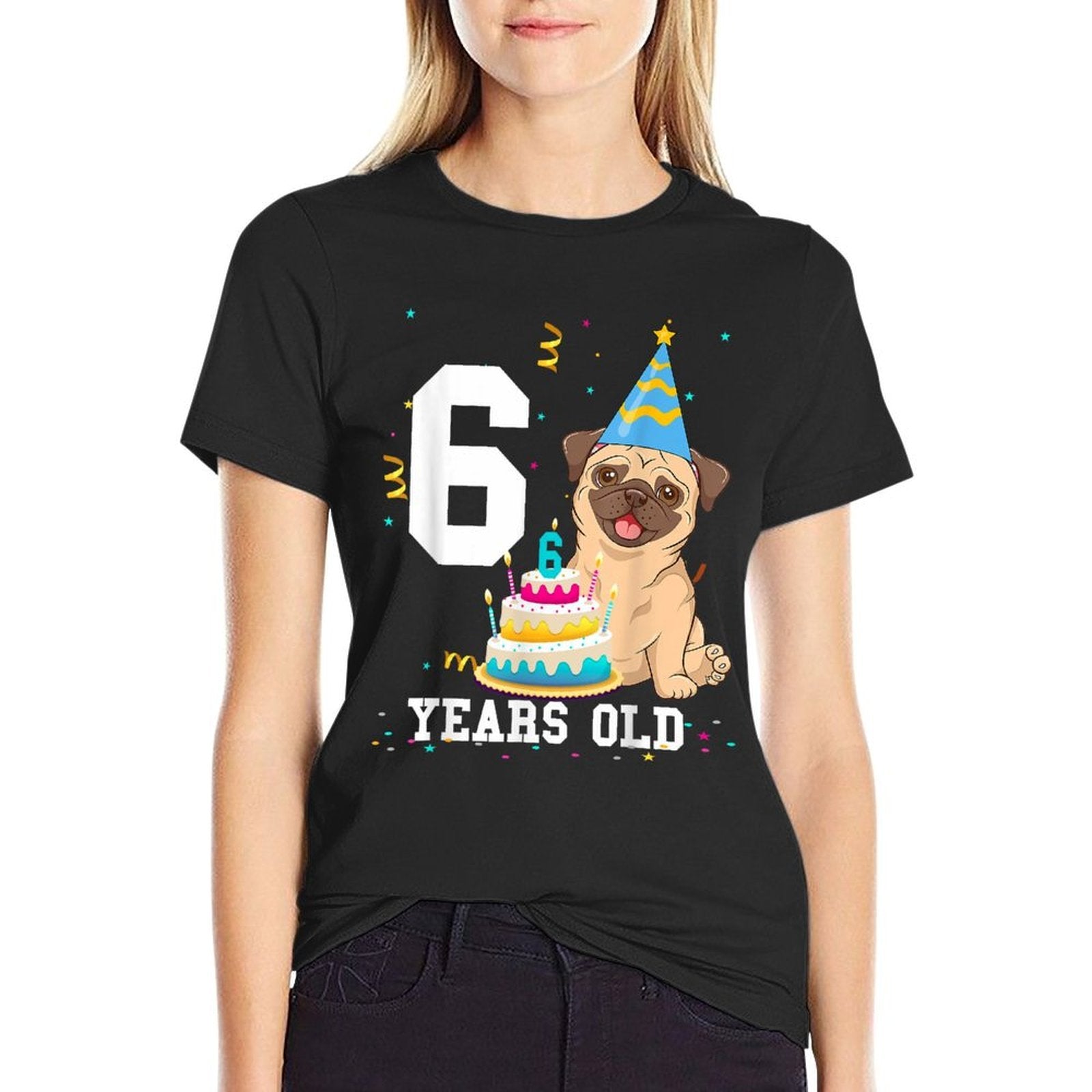 6 Years Old Birthday Pug Dog Lover Party Kids Boys Girls  Summer-ready Fabric T-Shirt