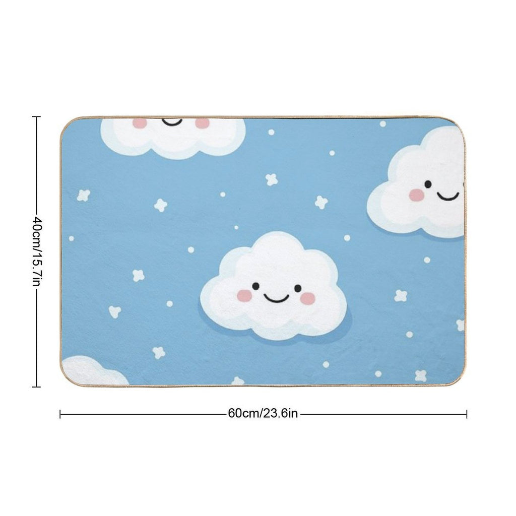 Cute Smiling Clouds  Repositionable Bath Mat