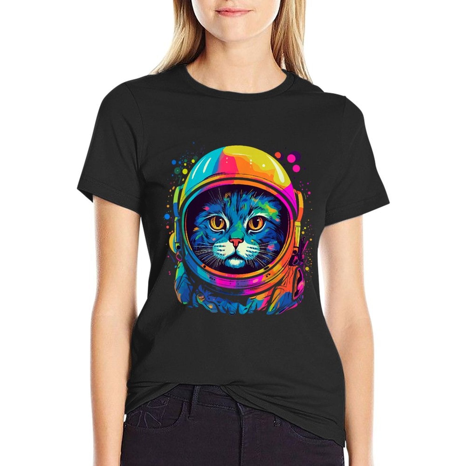 Space Gifts Cat Mom Cat Dad Men Women Kids Astronaut Space  Fade-proof Color T-Shirt