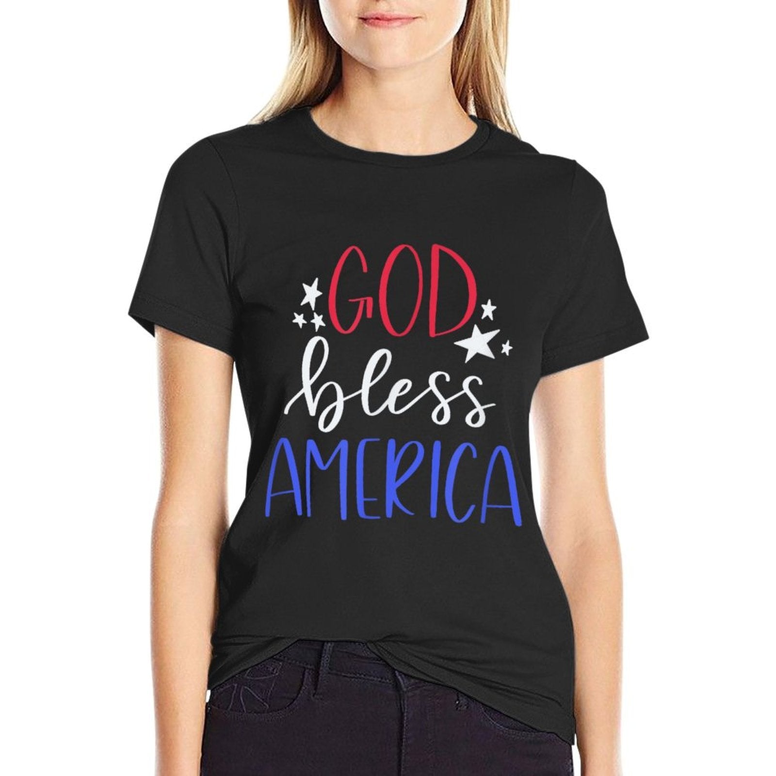 Patriotic USA Shirt - God Bless America  Ribbed Collar T-Shirt