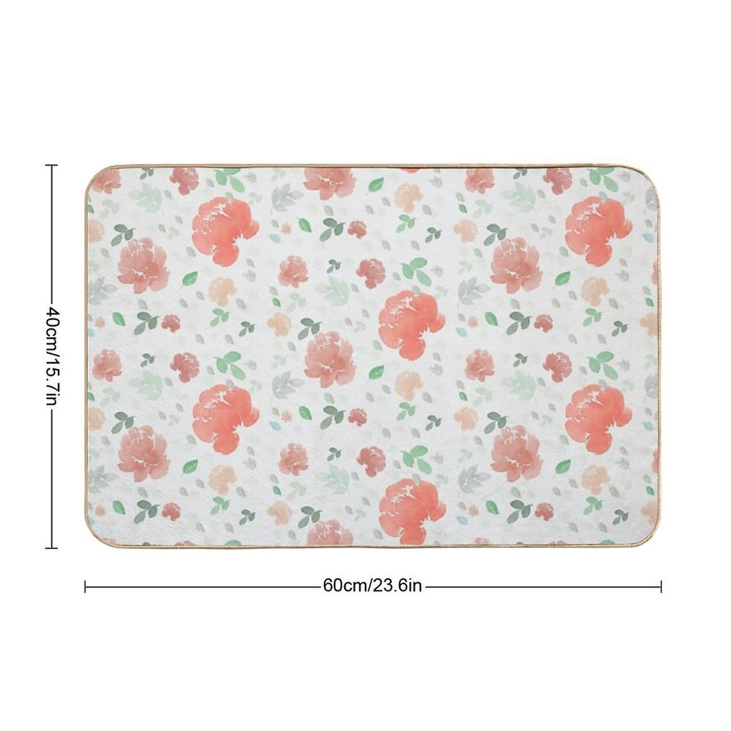 Watercolor Flowers Peonies  Stain-Proof Bath Mat