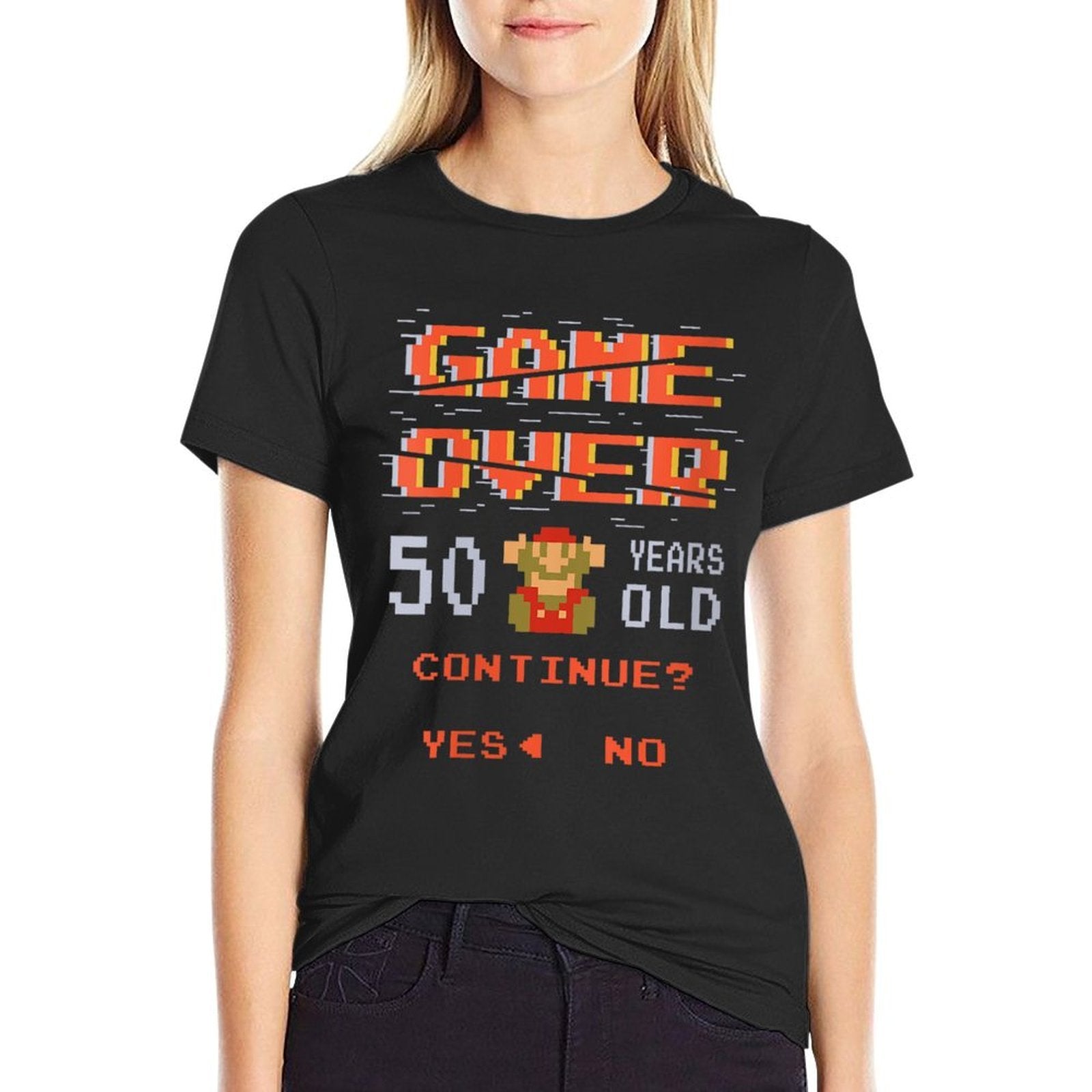 Womens Super Mario Bros 50th Birthday Game Over Vintage NES Screen  Eco-friendly Material T-Shirt