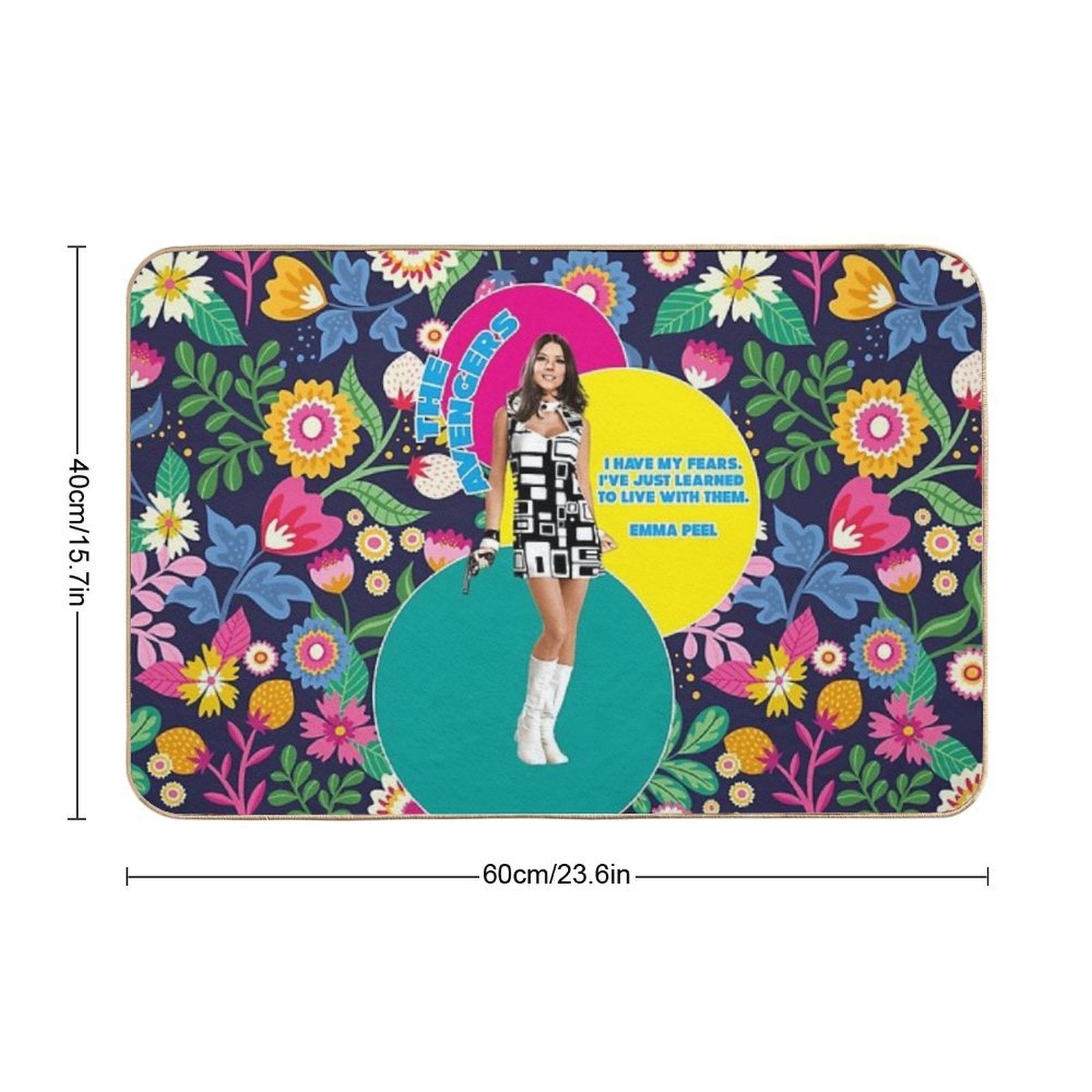 The Avengers with Umbrella Charm And Bowler Hat, Emma Peel Quote  Absorbent Bath Mat