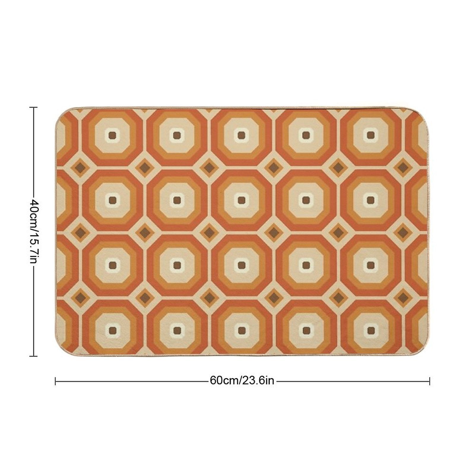 Brown, Orange And Ivory Geometric Retro Octagon Pattern  Non-Slip Bath Mat