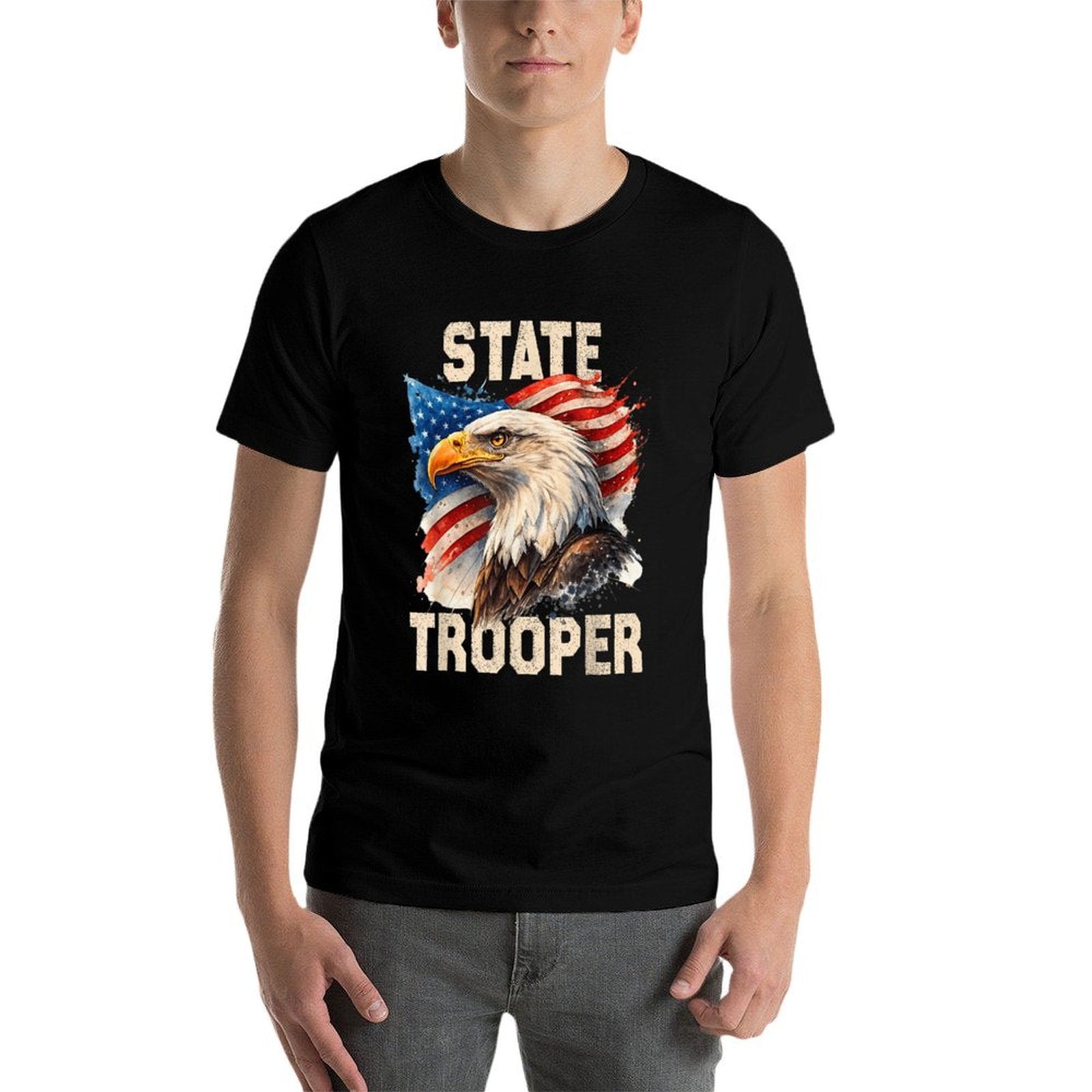 American USA Law Enforcement State Trooper  High-quality Stitching T-Shirt