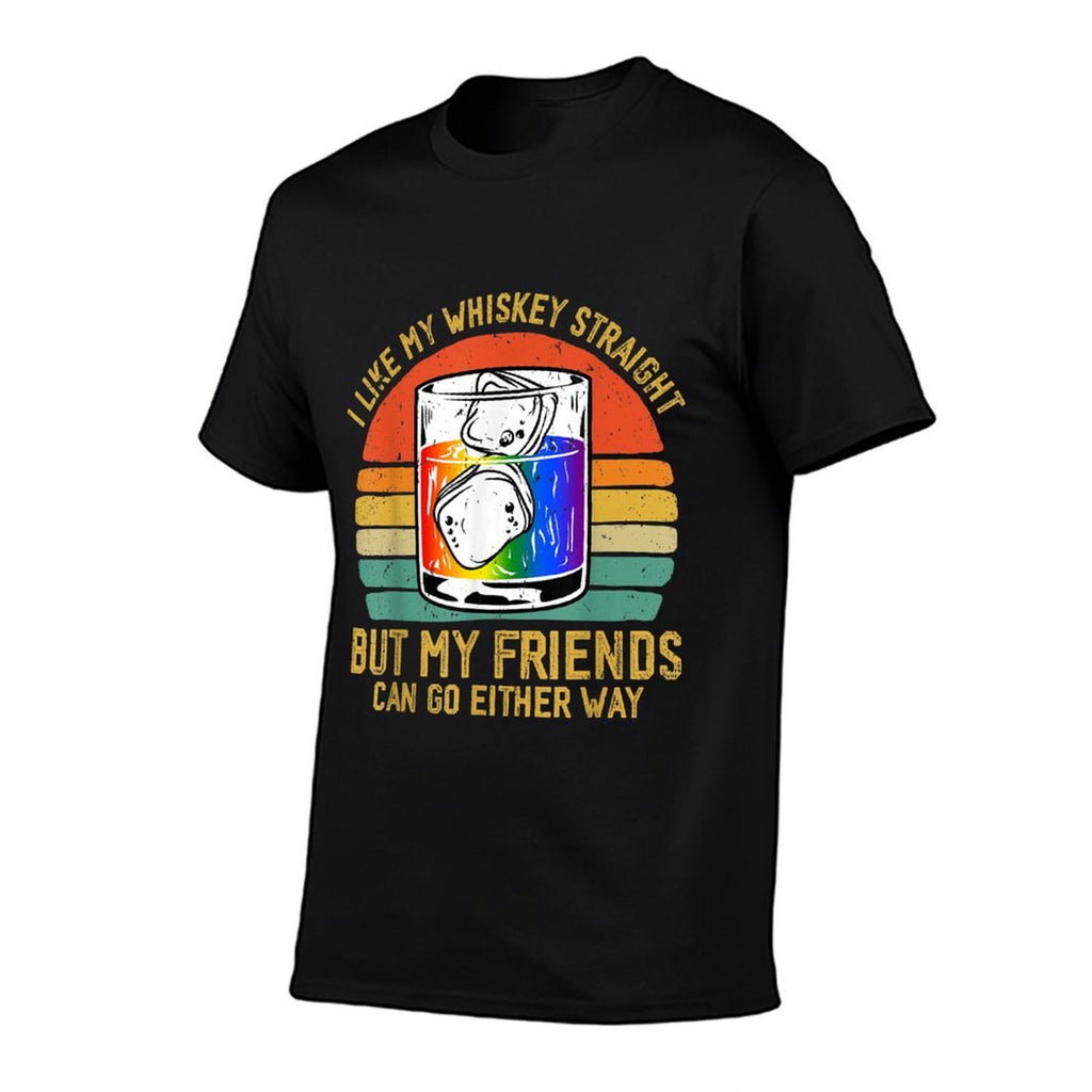 Retro I Like My Whiskey Straight But My Friends LGBTQ Pride  Rolled Sleeves T-Shirt