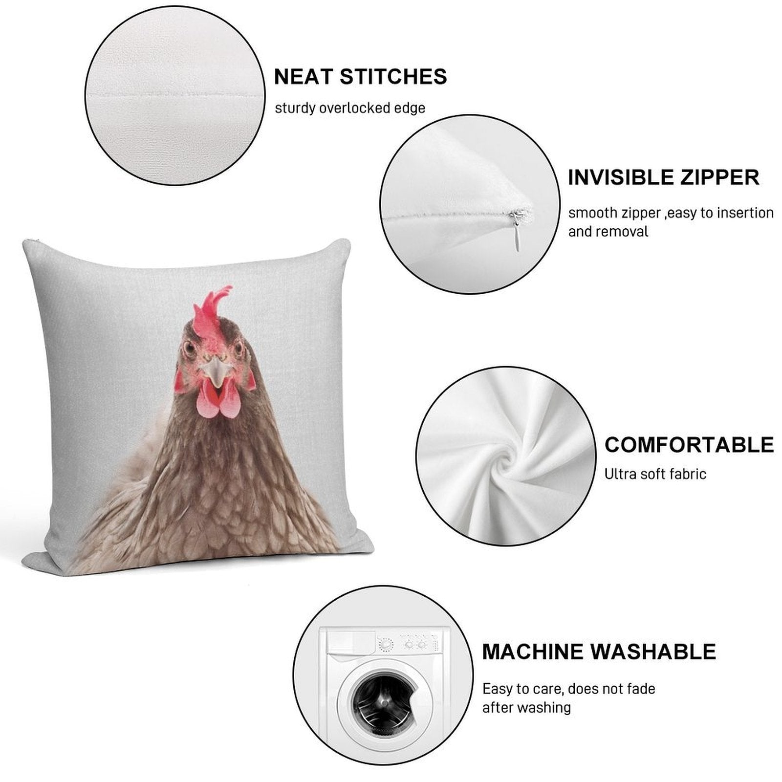 Chicken - Colorful Soft Ultra-Soft Texture Throw Pillow