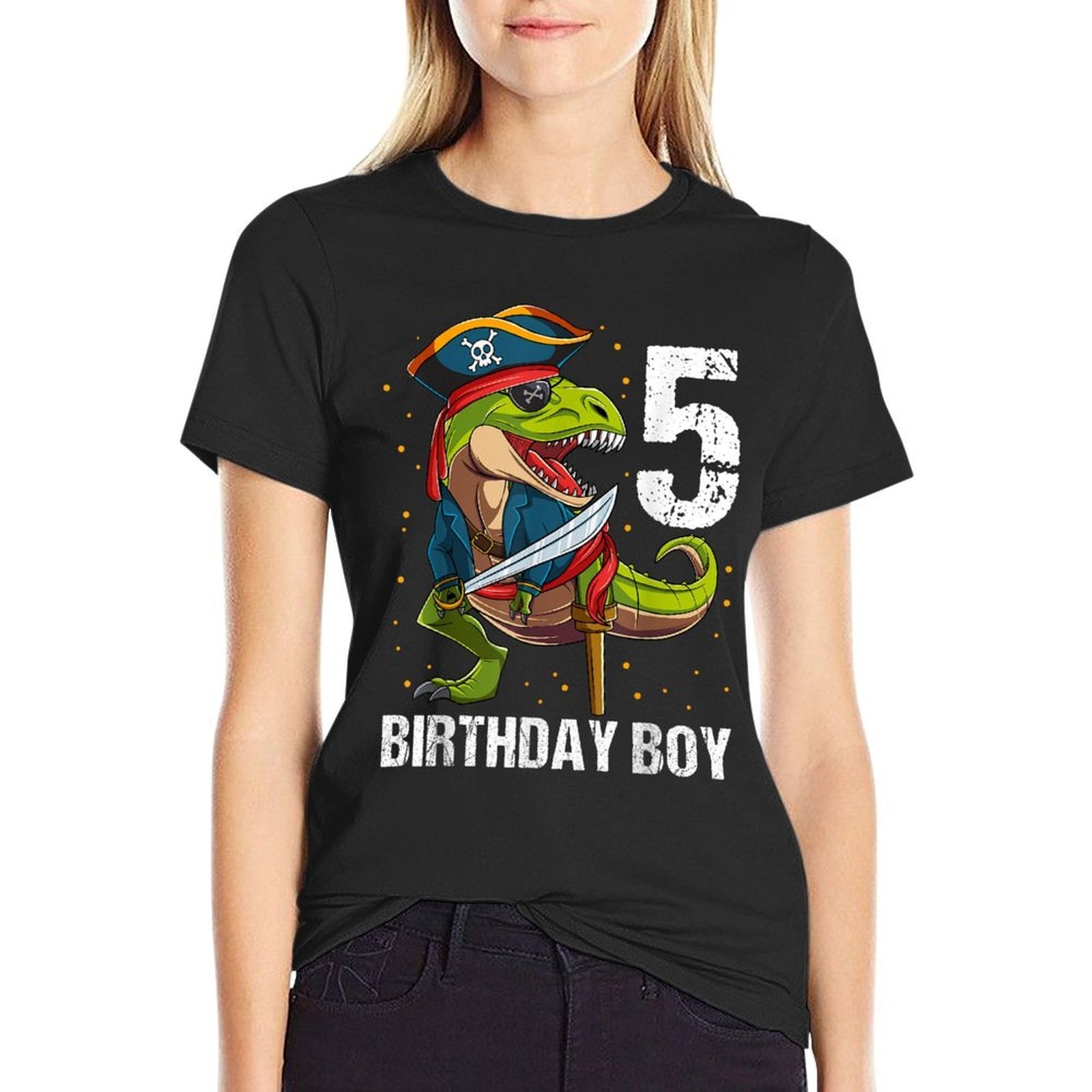 5 Years Old Dinosaur Pirate 5th Birthday Boy  Eco-friendly Material T-Shirt