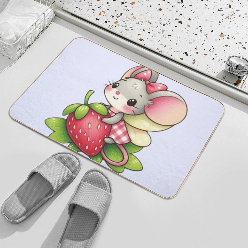 Cute Mouse Fairy with A Strawberry Durable Bath Mat